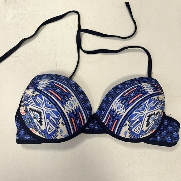 XHILARATION Bikini Large NWOT Blue Tribal Crochet Strappy - Picture 2 of 7